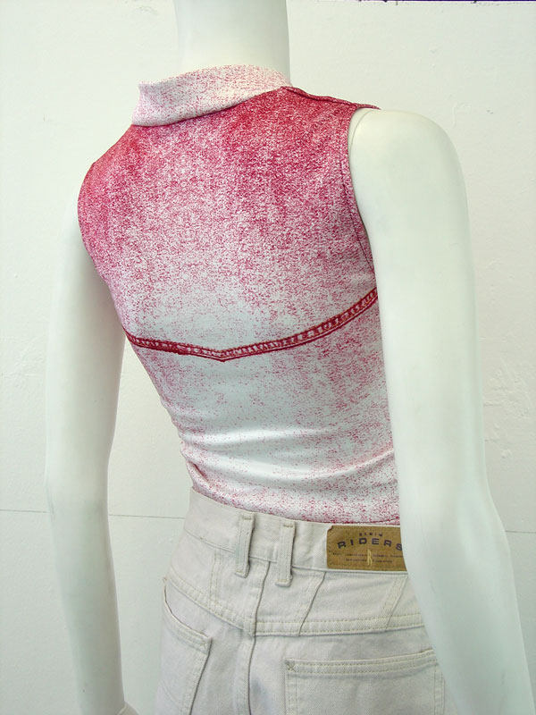 Denim Print Crop Top, Upcycled Cycling Jersey Activewear, Yoga Eco Fashion, Size Petite