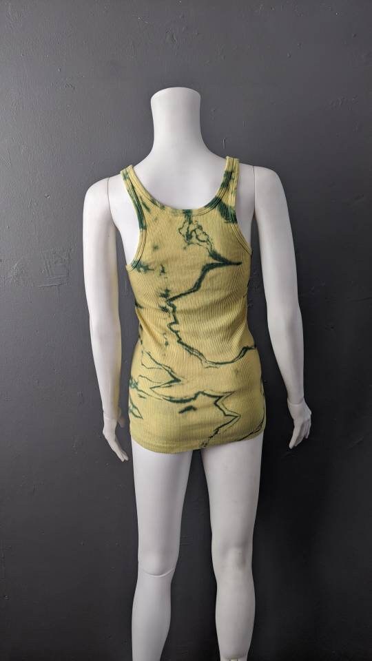 Green Tie Dye Vest, Upcycled Muscle Tank Top, Size XS to Medium