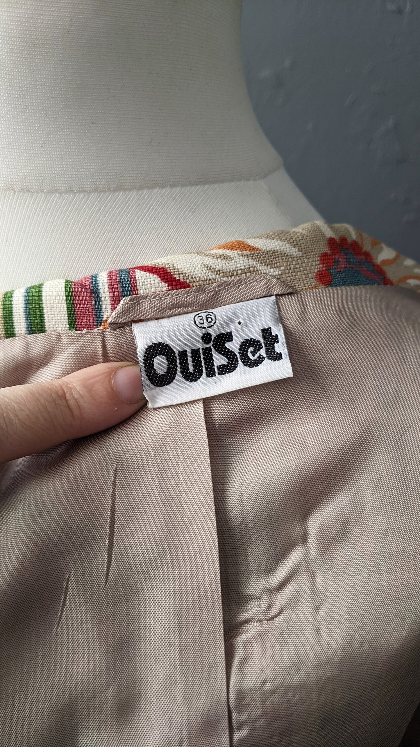 90s Cotton Linen Jacket with Tropical Flowers, Summer Fitted Blazer by Ouiset, Size Small
