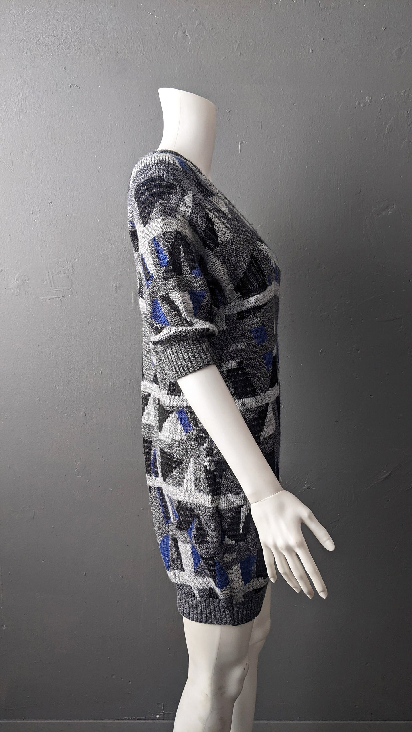 Retro Geometric Sweater Dress, Abstract Triangles Wool Jumper, Small to Medium