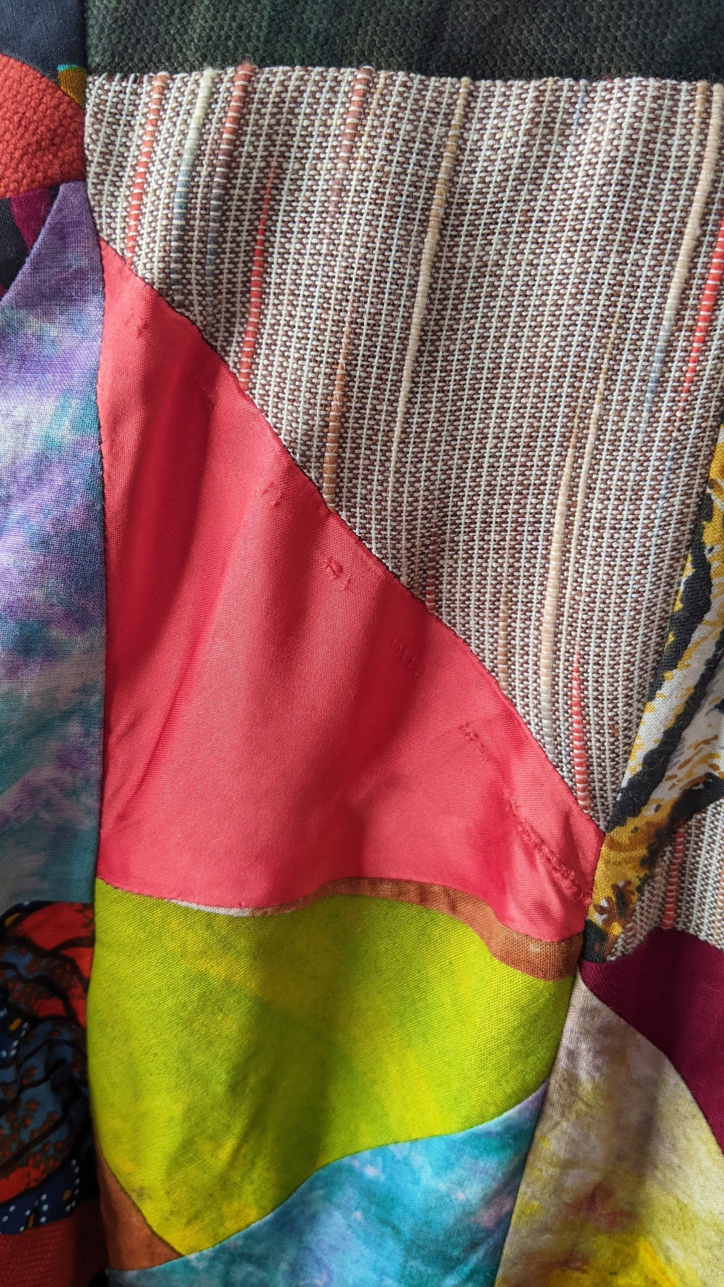 80s Multicoloured Patchwork Jacket, Vintage Handmade Batwing Coat, Size Medium