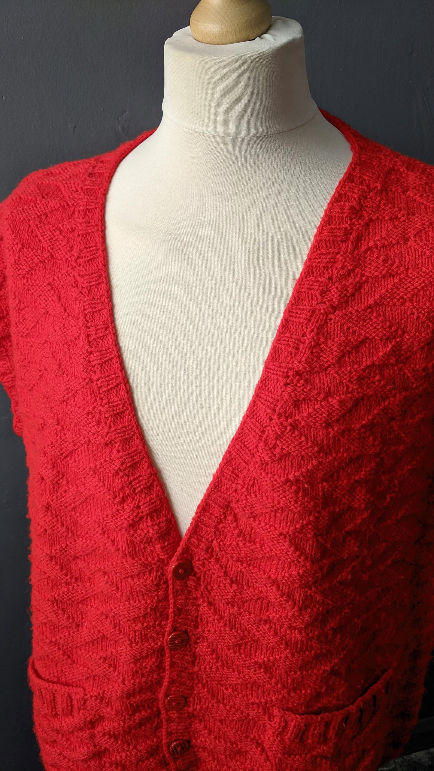 Mens 70s Knit Tank Top, V Neck Cardigan Vest, Size XL 48 Chest