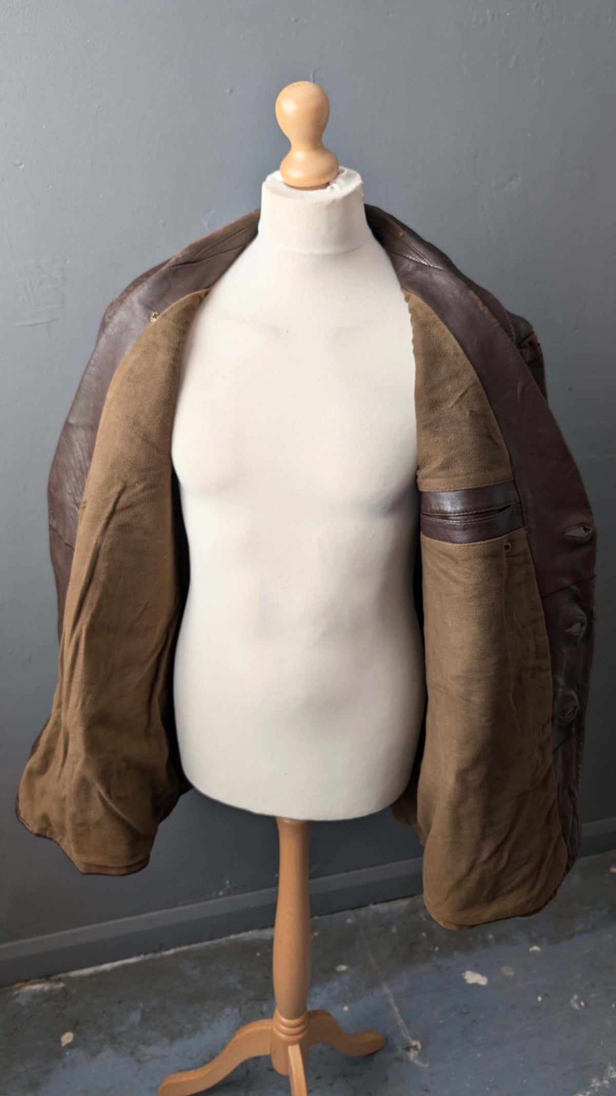 1970s Mens Leather Jacket, Vintage Double Breasted Overcoat, 48 Chest Size XL