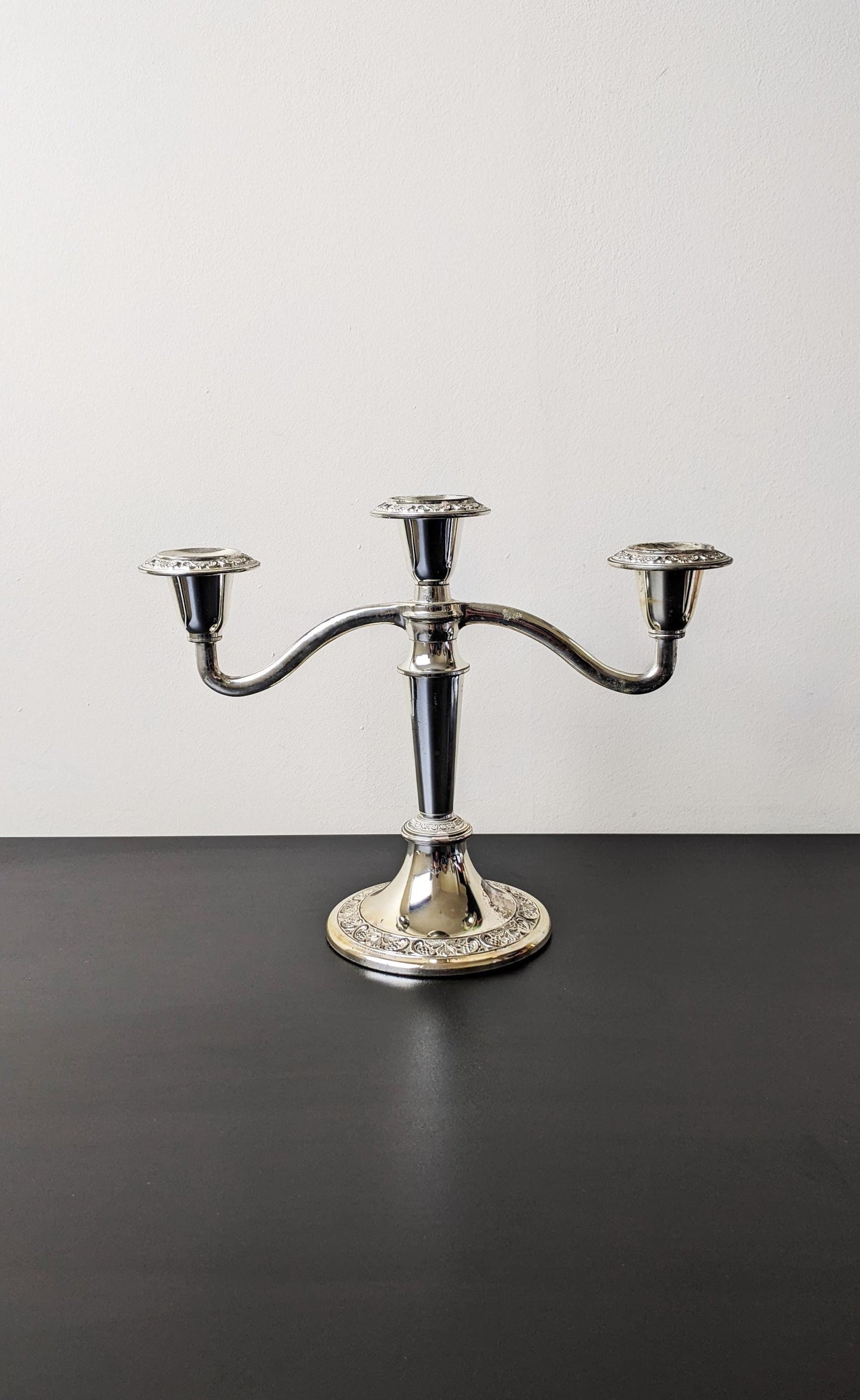 Vintage Grenadier Silver Plated Candelabra with Three Arms, Mid Century Gothic