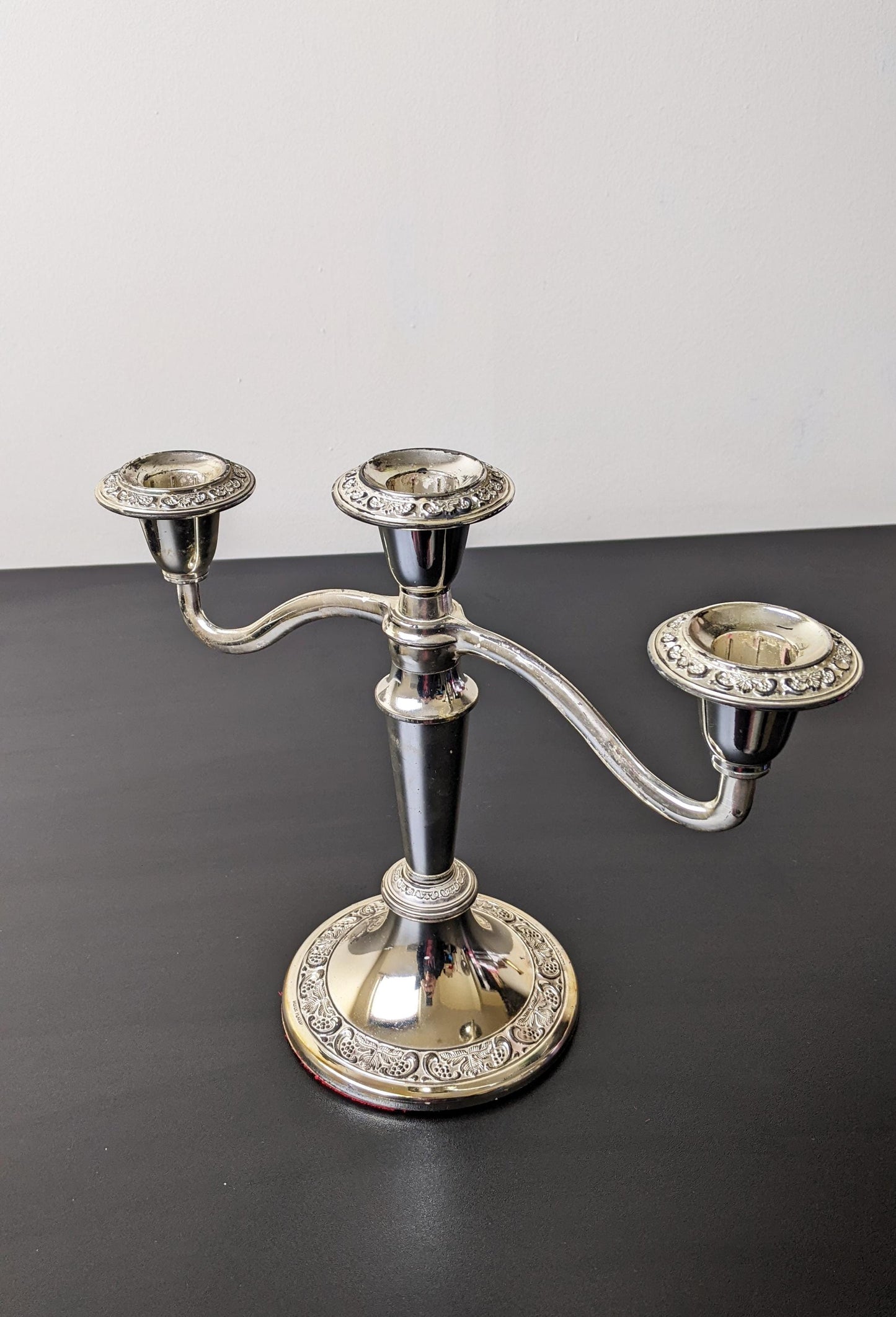 Vintage Grenadier Silver Plated Candelabra with Three Arms, Mid Century Gothic