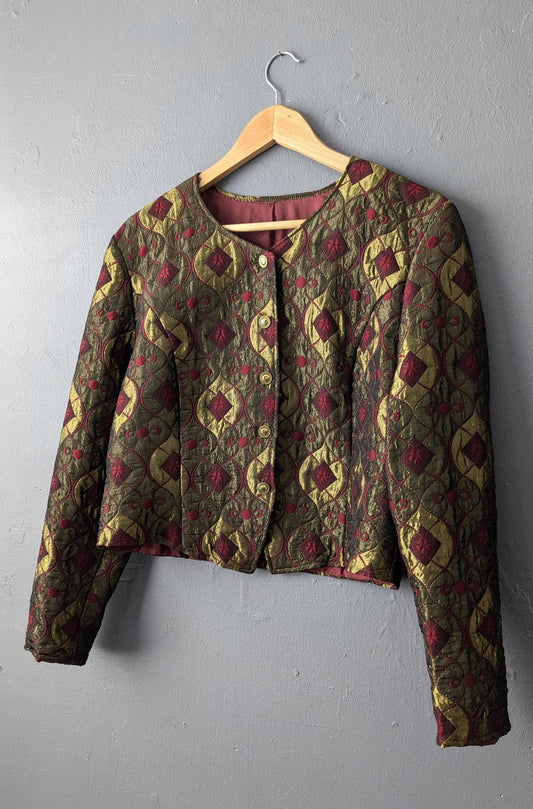 80s Metallic Brocade Jacket, Glam Blazer, XL Eveningwear