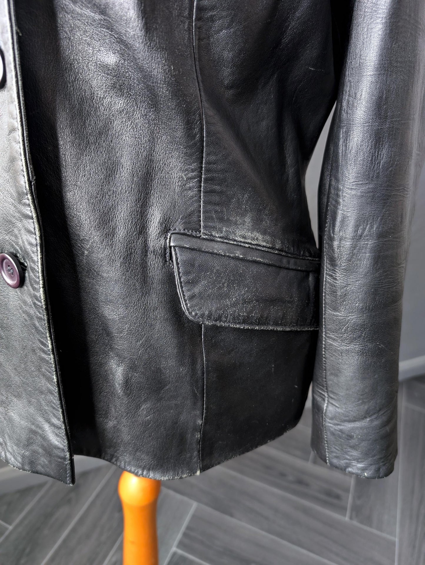 Painted Gothic Leather Jacket, Lunar Full Moon, Witchy Wearable Art