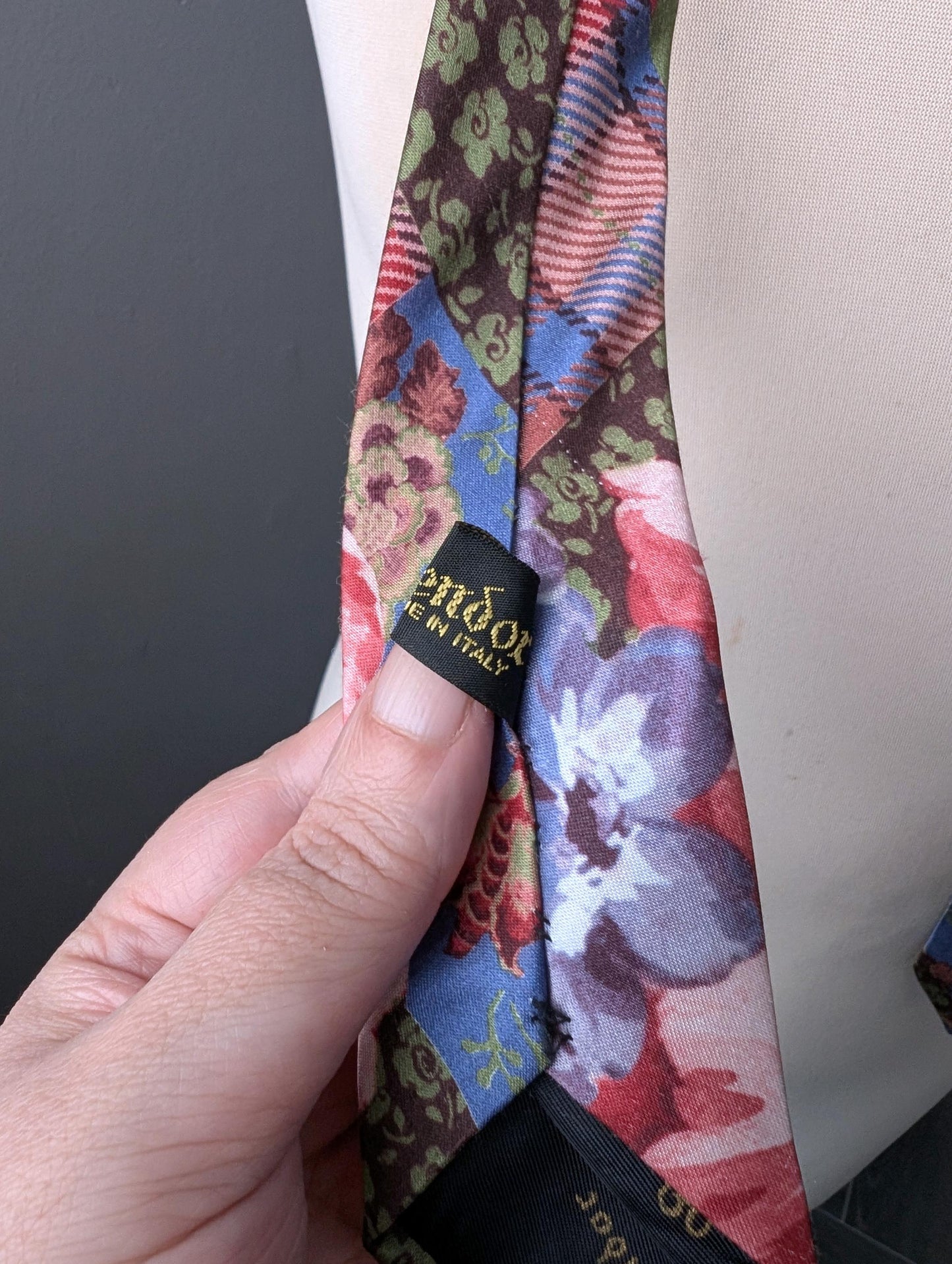 80s Italian Silk Tie by Splendor, Floral Patchwork Necktie