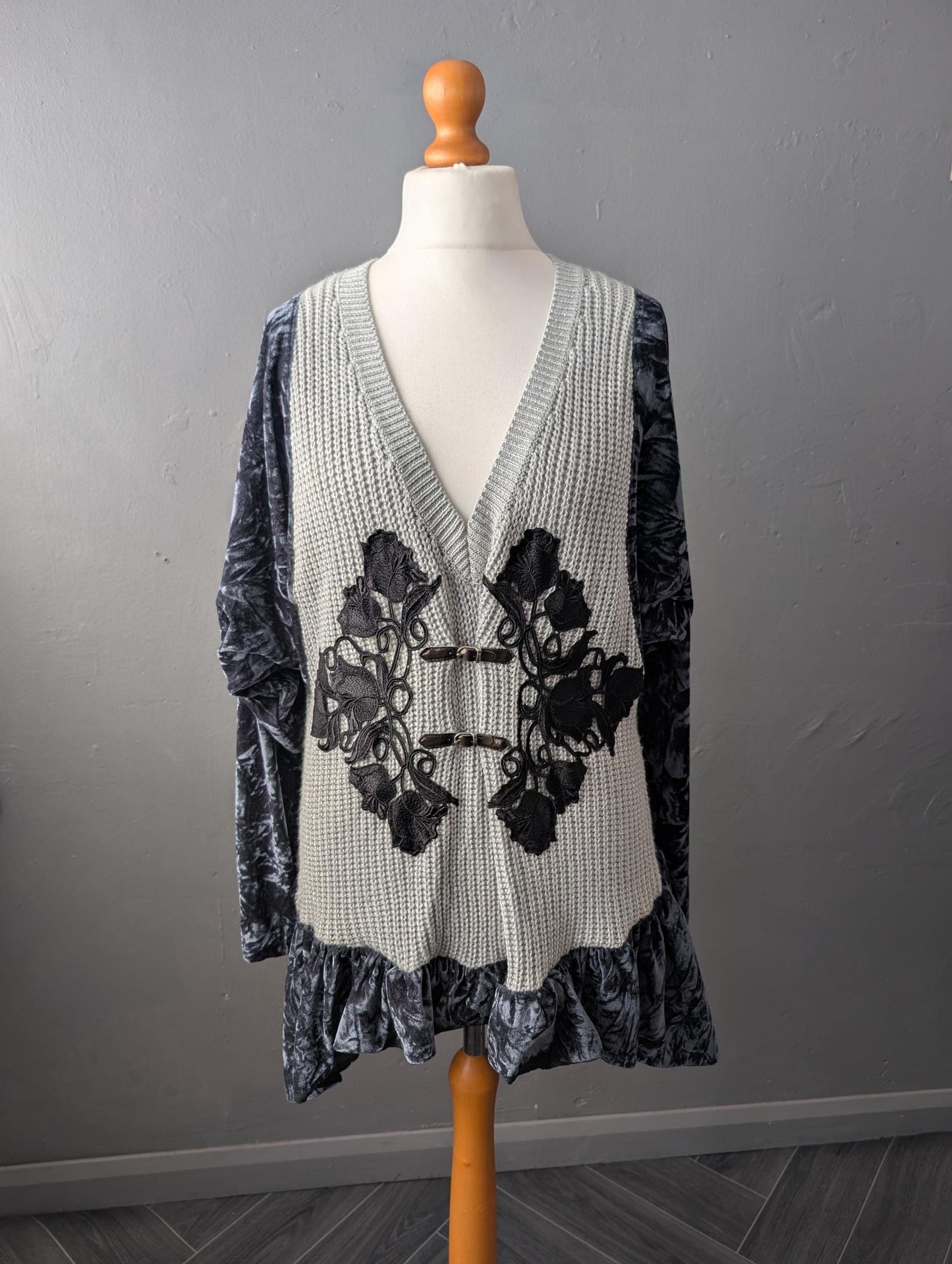 Boho Fae Jumper, Batwing Velvet Top, Upcycled Plus Size
