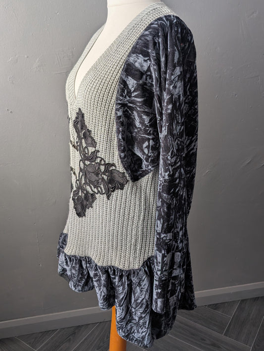 Boho Fae Jumper, Batwing Velvet Top, Upcycled Plus Size