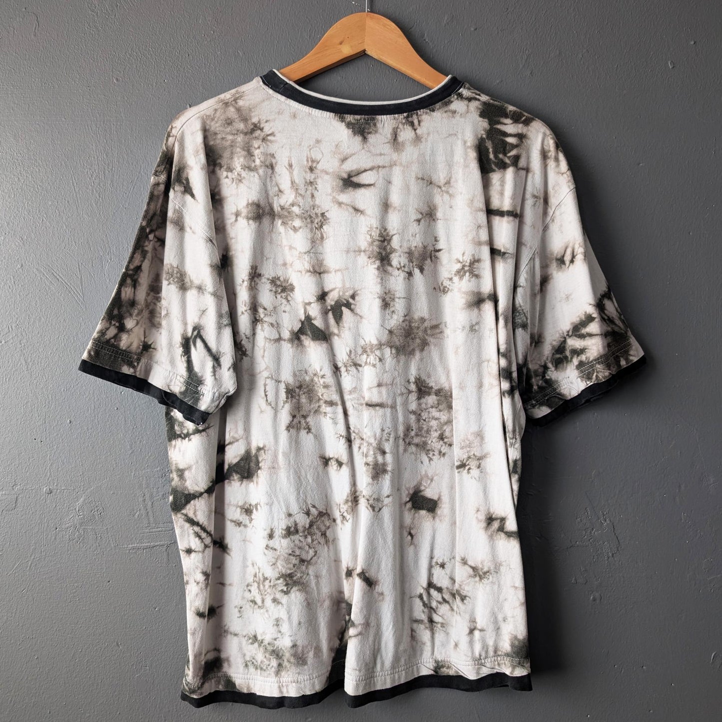 American College Style T Shirt with Marble Tie Dye, Size Large