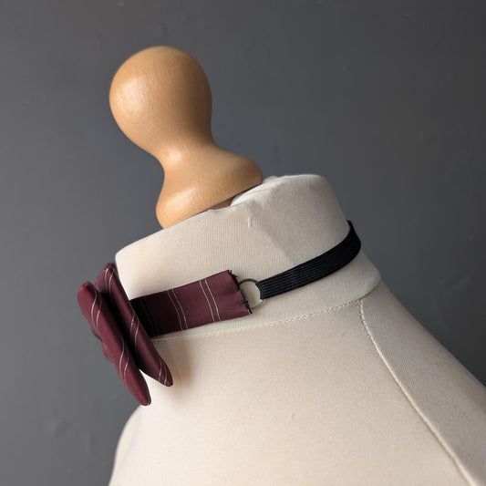 80s Adjustable Burgundy Bowtie with Metallic Silver Stripes, Pre-Tied.