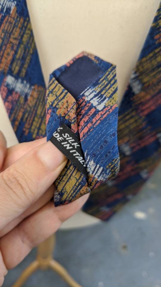 80s Italian Silk Tie, Abstract Scribble Rectangle Necktie