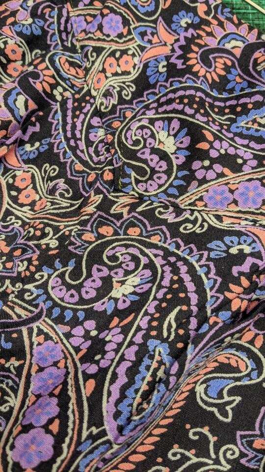 80s Purple Paisley Trousers, High Waist Summer Beachwear, Size Small Medium