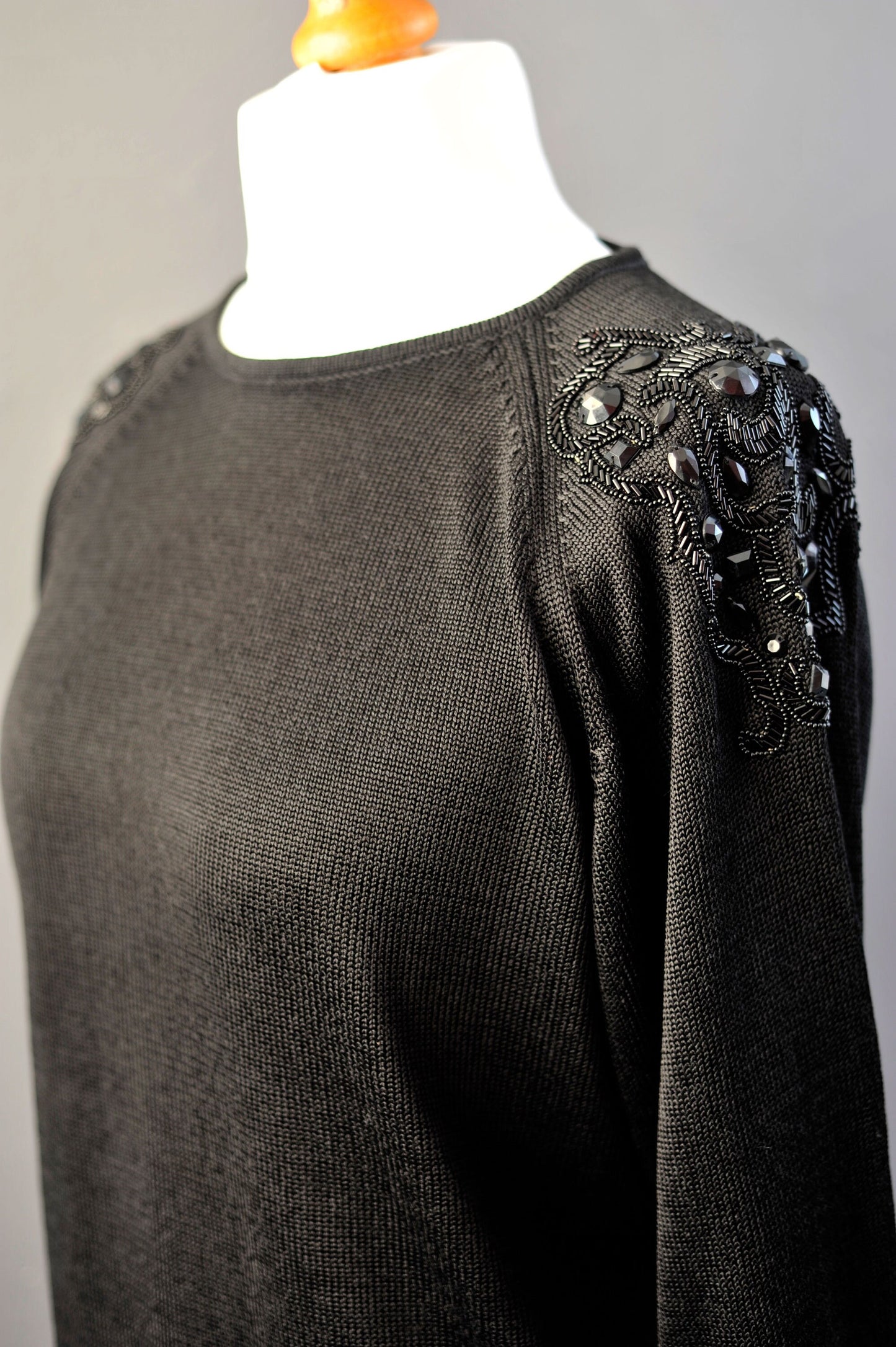 80s Cotton Sweater with Shoulder Bling, Gothic Kitsch Embellished Jumper, Size Large