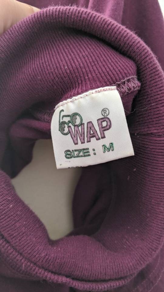 Vintage Plum Polo Neck, 80s Mock Neck Cotton Top, Size Medium