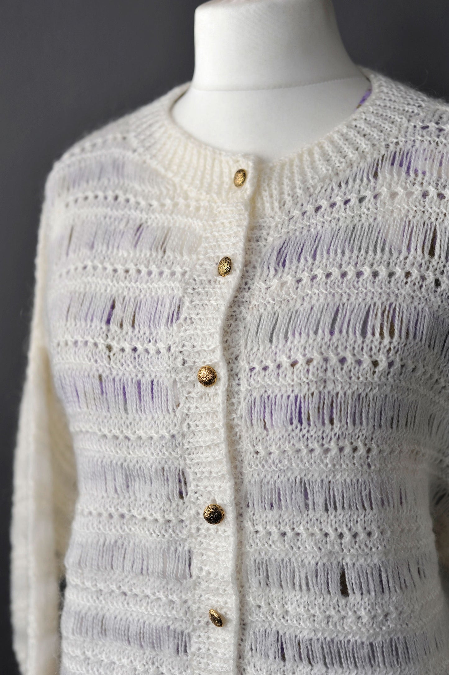 Vintage Cream Summer Cardigan, Lightweight Plus Size Knitwear