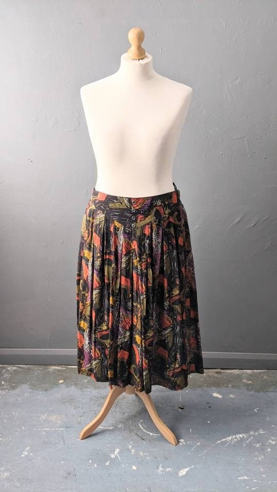 80s Autumn Colours Midi Skirt with Pocket, Plus Size