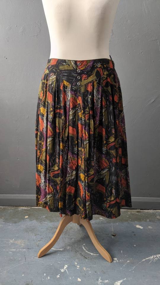 80s Autumn Colours Midi Skirt with Pocket, Plus Size