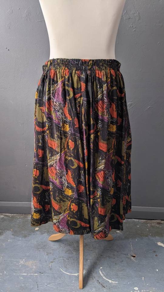 80s Autumn Colours Midi Skirt with Pocket, Plus Size