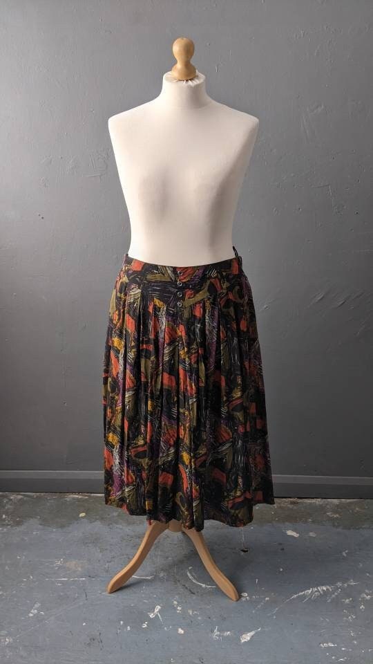 80s Autumn Colours Midi Skirt with Pocket, Plus Size
