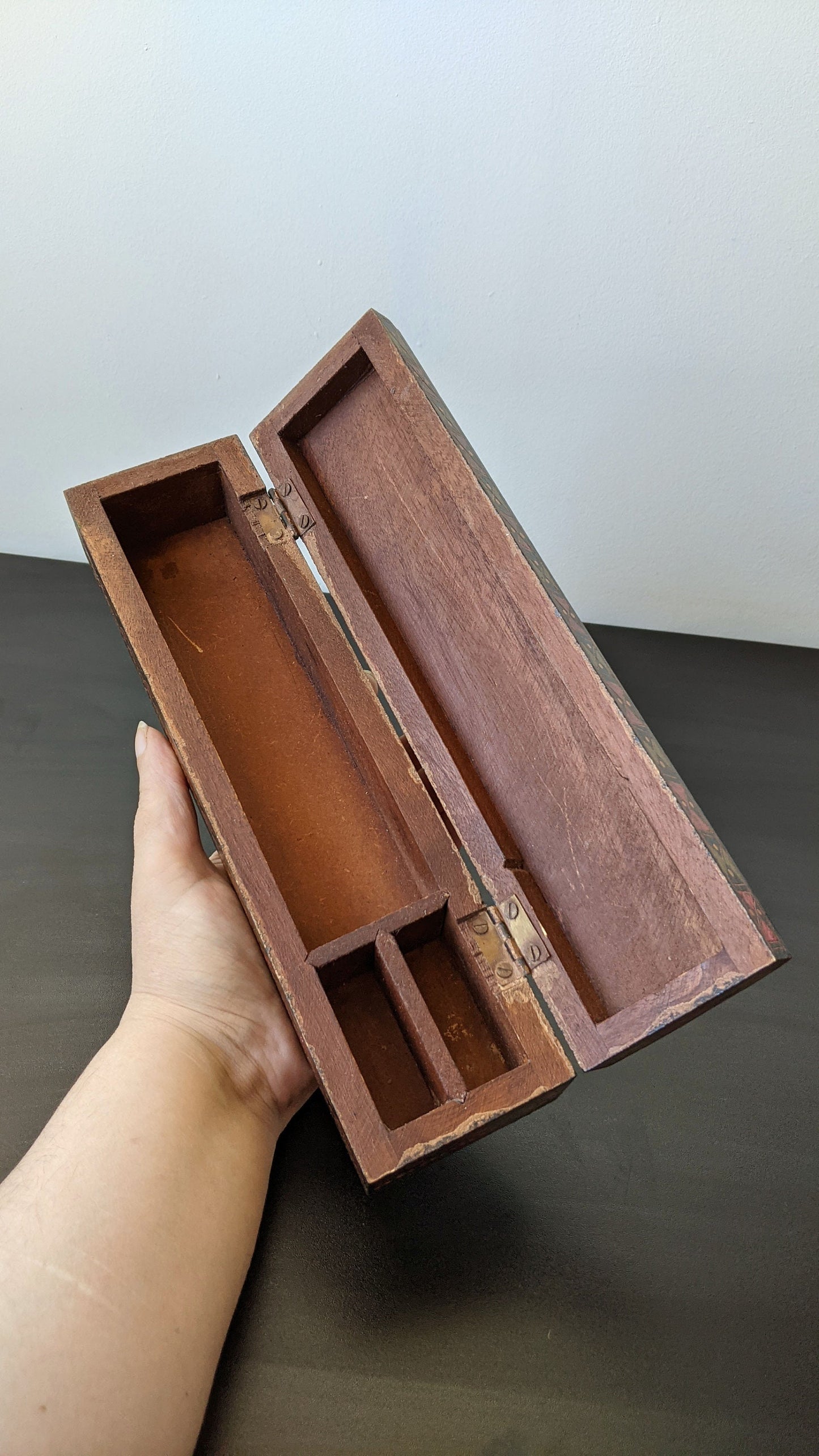 Vintage Handpainted Scribe's Box, Wooden Pen Pencil Storage