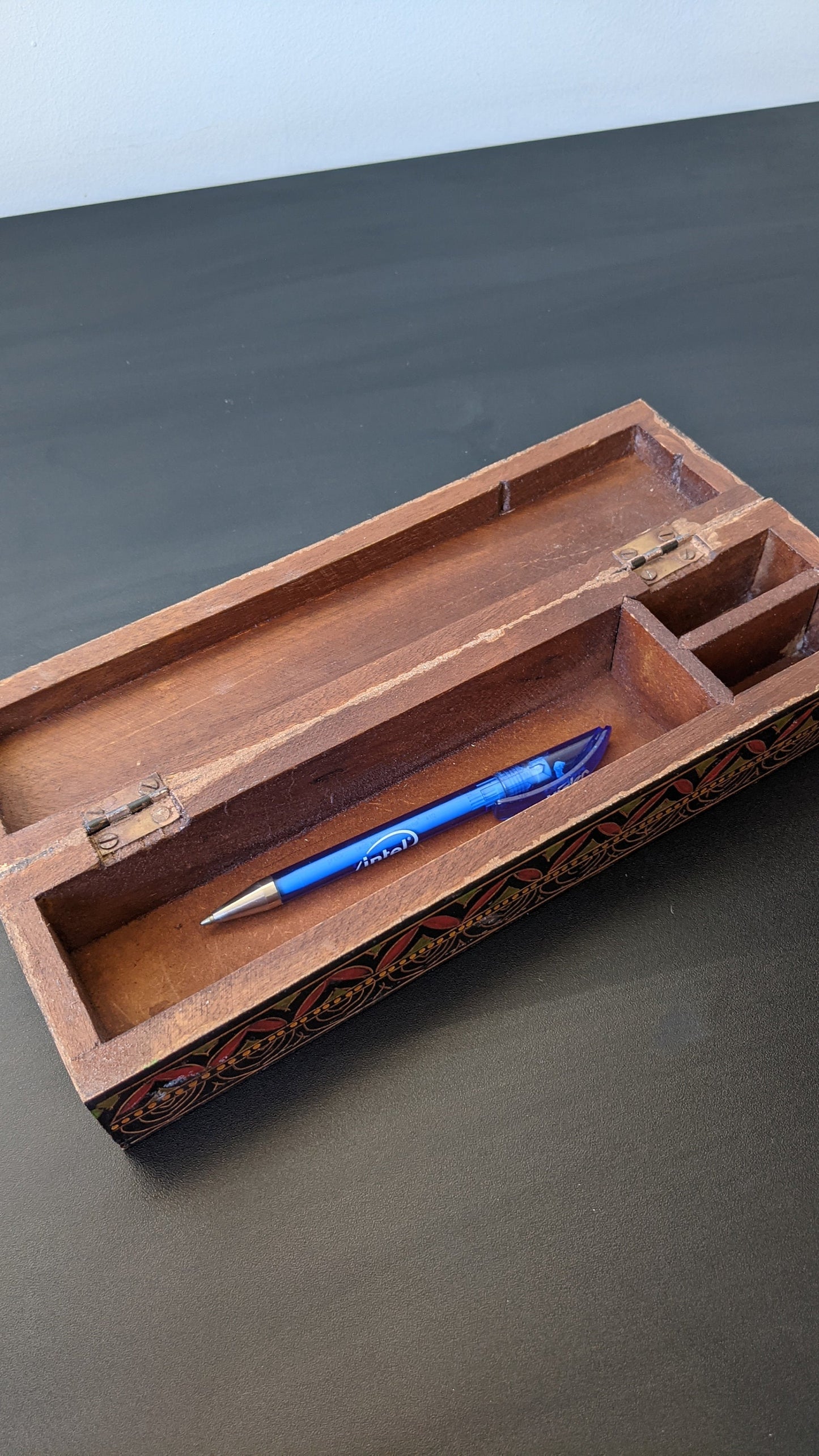Vintage Handpainted Scribe's Box, Wooden Pen Pencil Storage