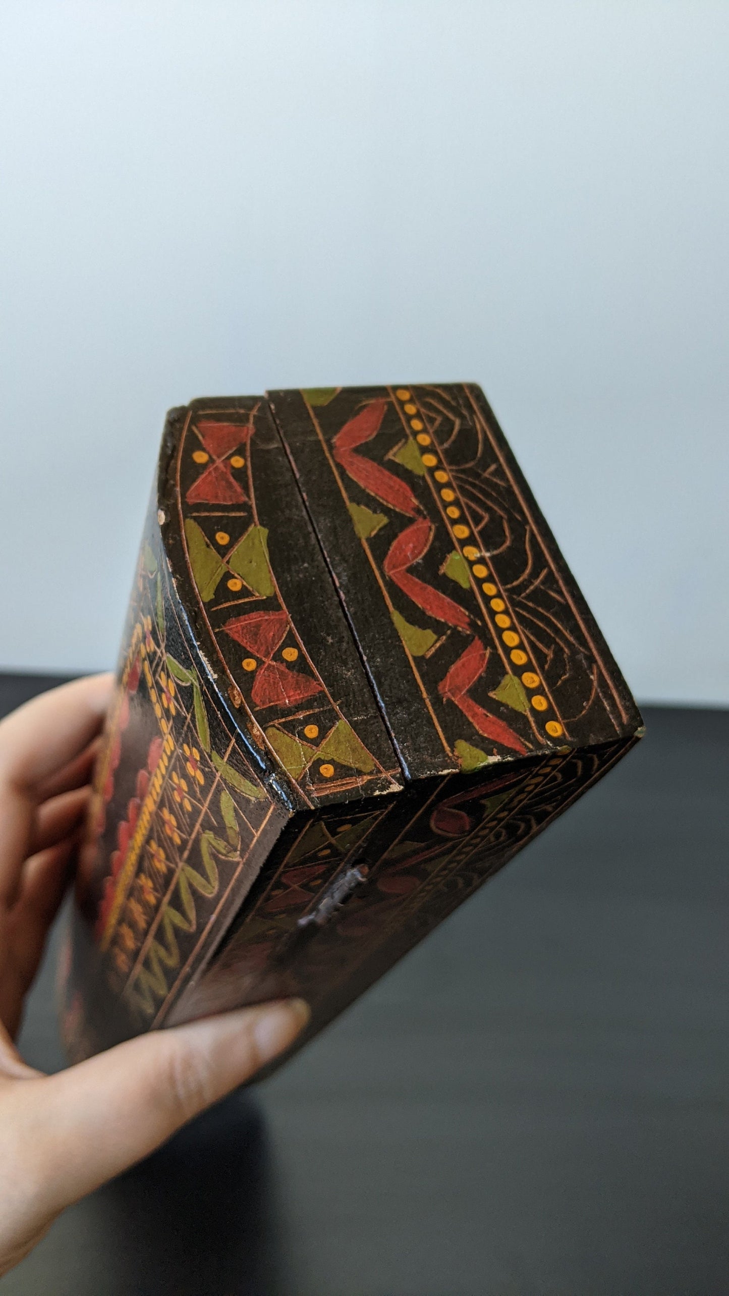 Vintage Handpainted Scribe's Box, Wooden Pen Pencil Storage