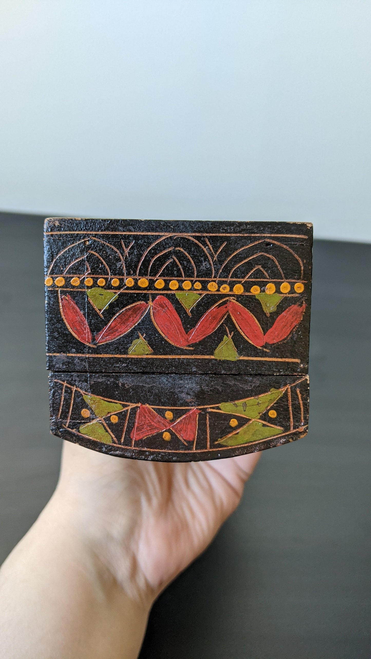 Vintage Handpainted Scribe's Box, Wooden Pen Pencil Storage