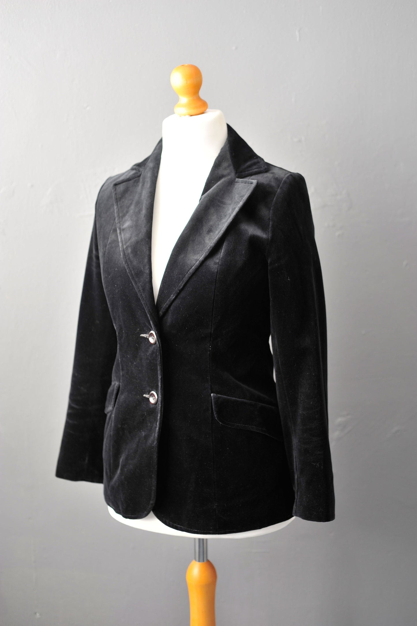 Black Velvet Jacket, Vintage 80s Fitted Boho Blazer, Size Small
