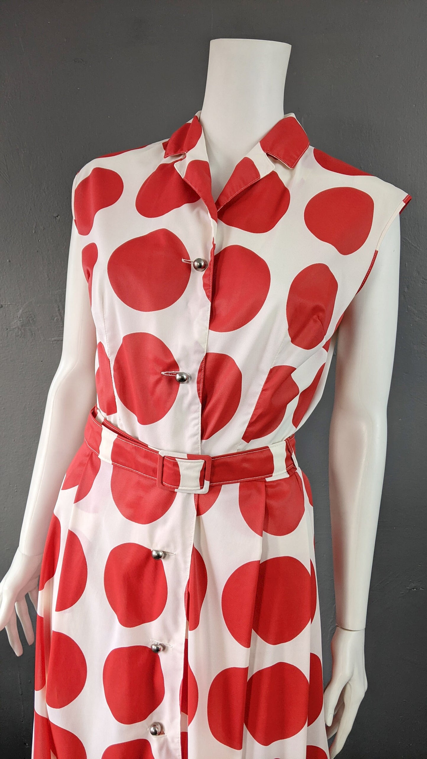 80s Large Polka Dot Sleeveless Summer Dress, Size Small