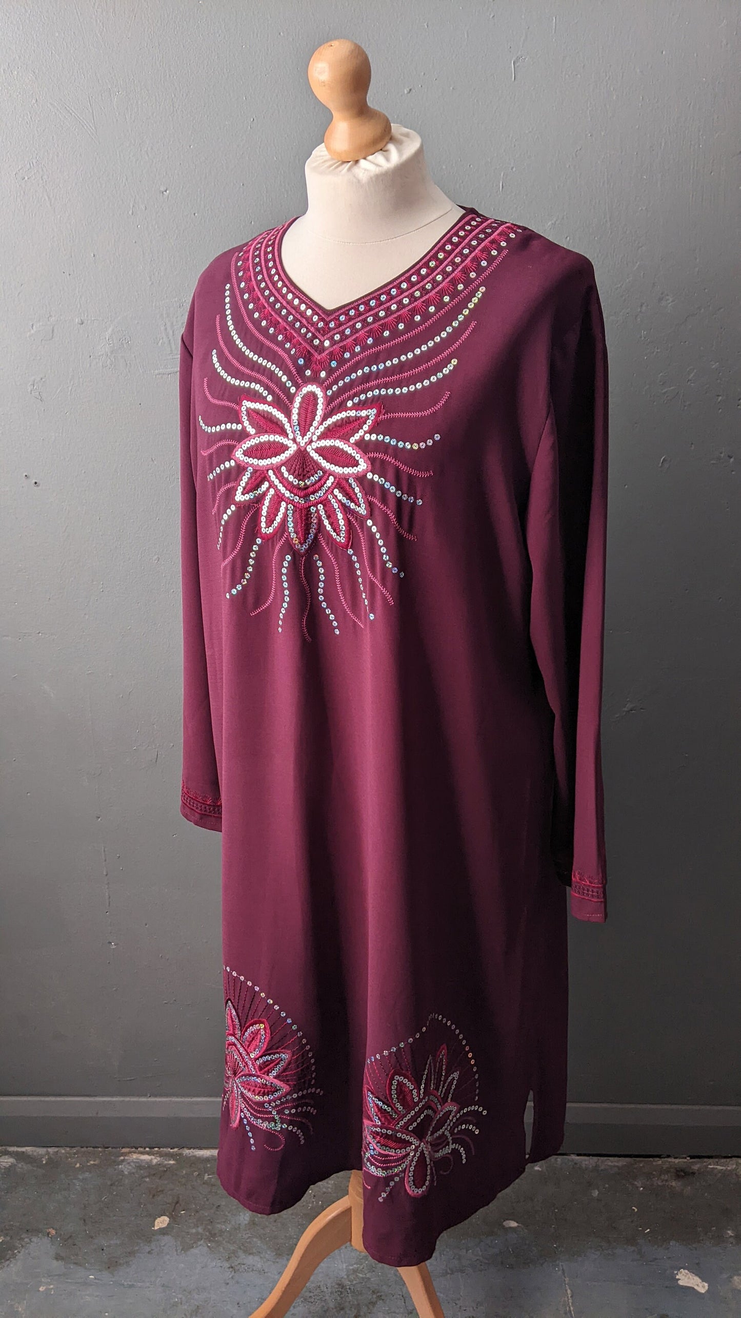 90s Sequin Embroidered Kaftan, Indian Ethnic Kurta, Long Loose Shirt, Plus Size XL XXL