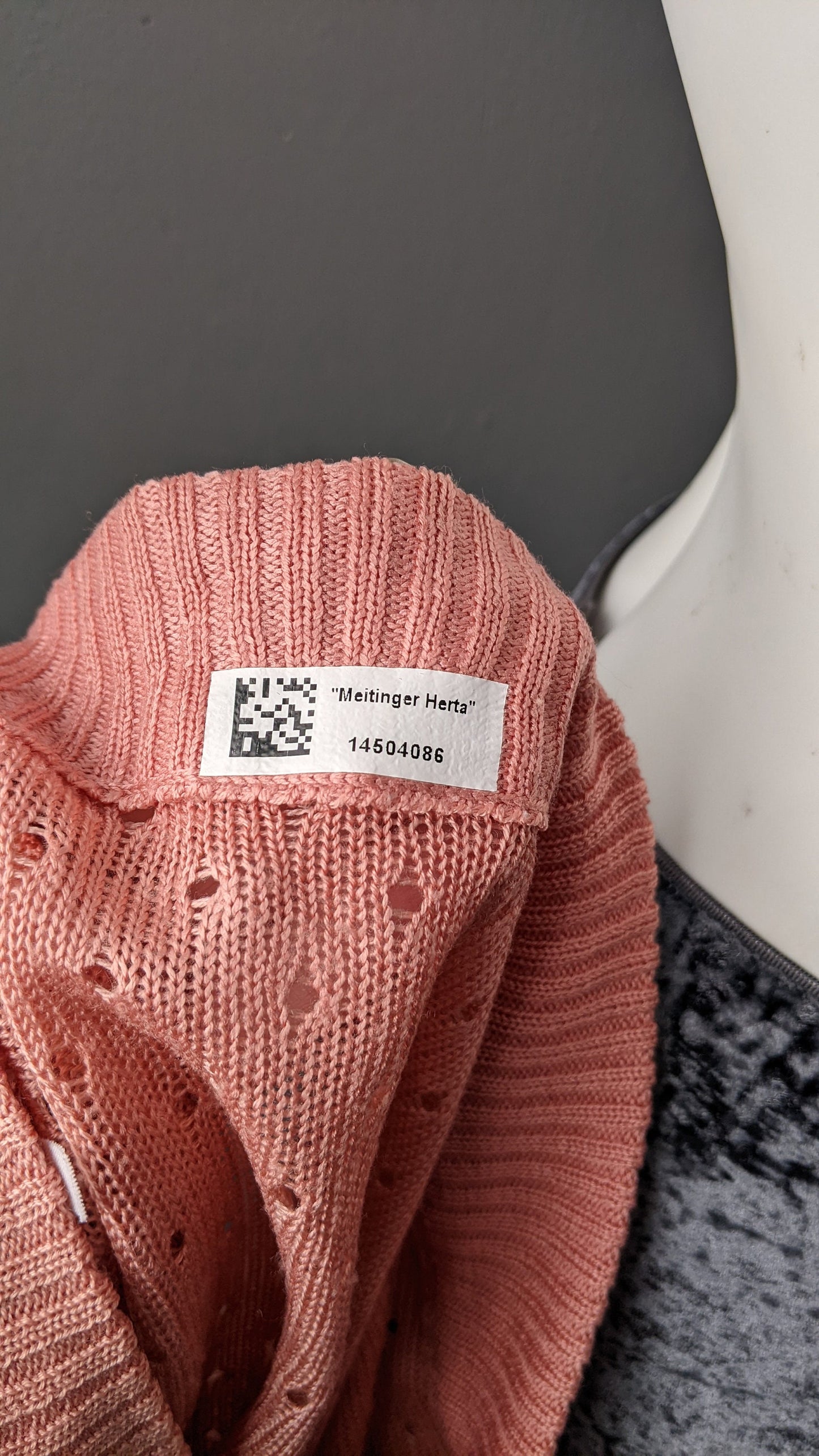 80s Salmon Pink Stripe Cardigan, Vintage Summer Knitwear, Size Medium