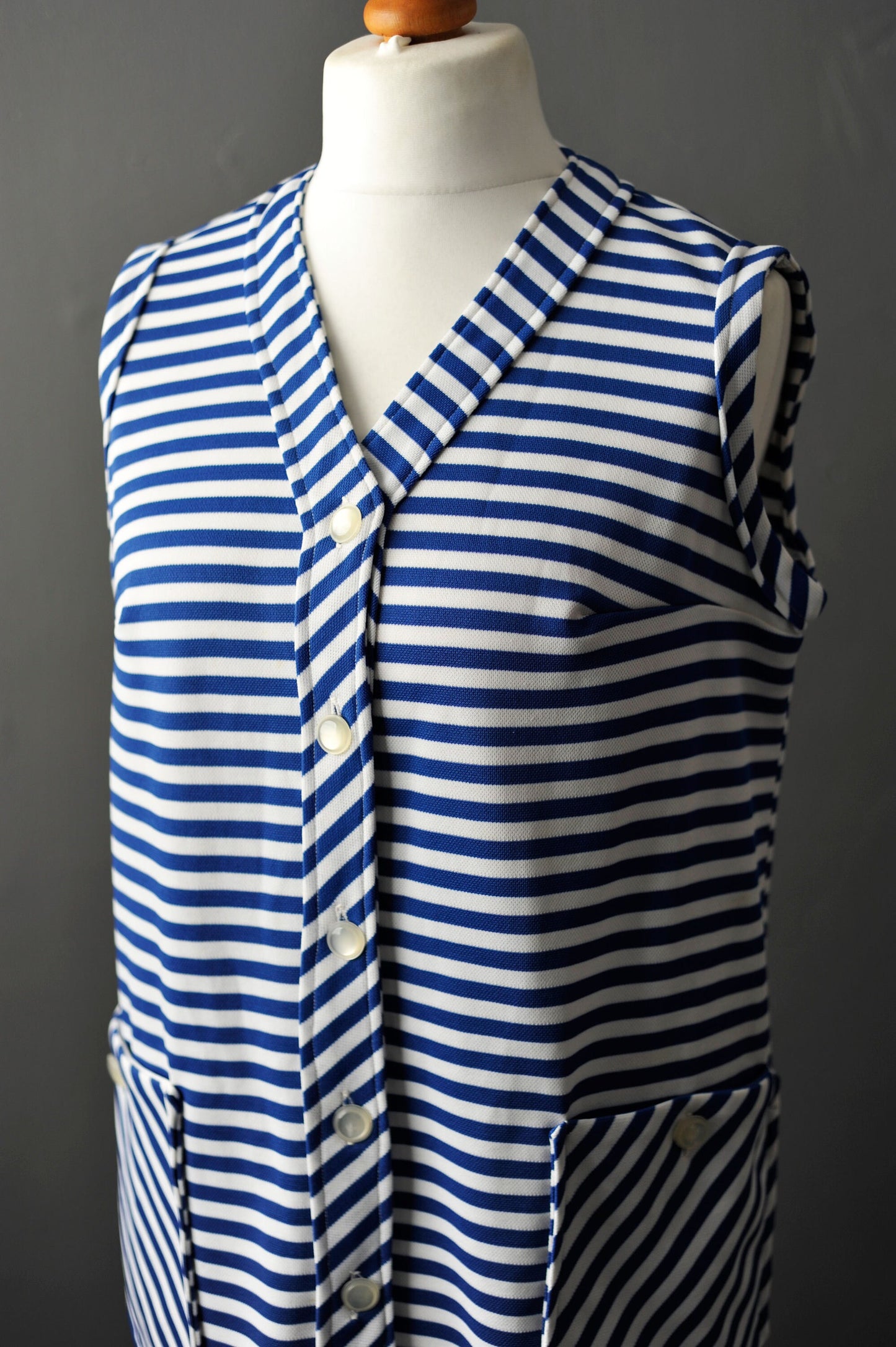 70s Nautical Stripes Dress, Sleeveless Summer Plus Size Vintage
