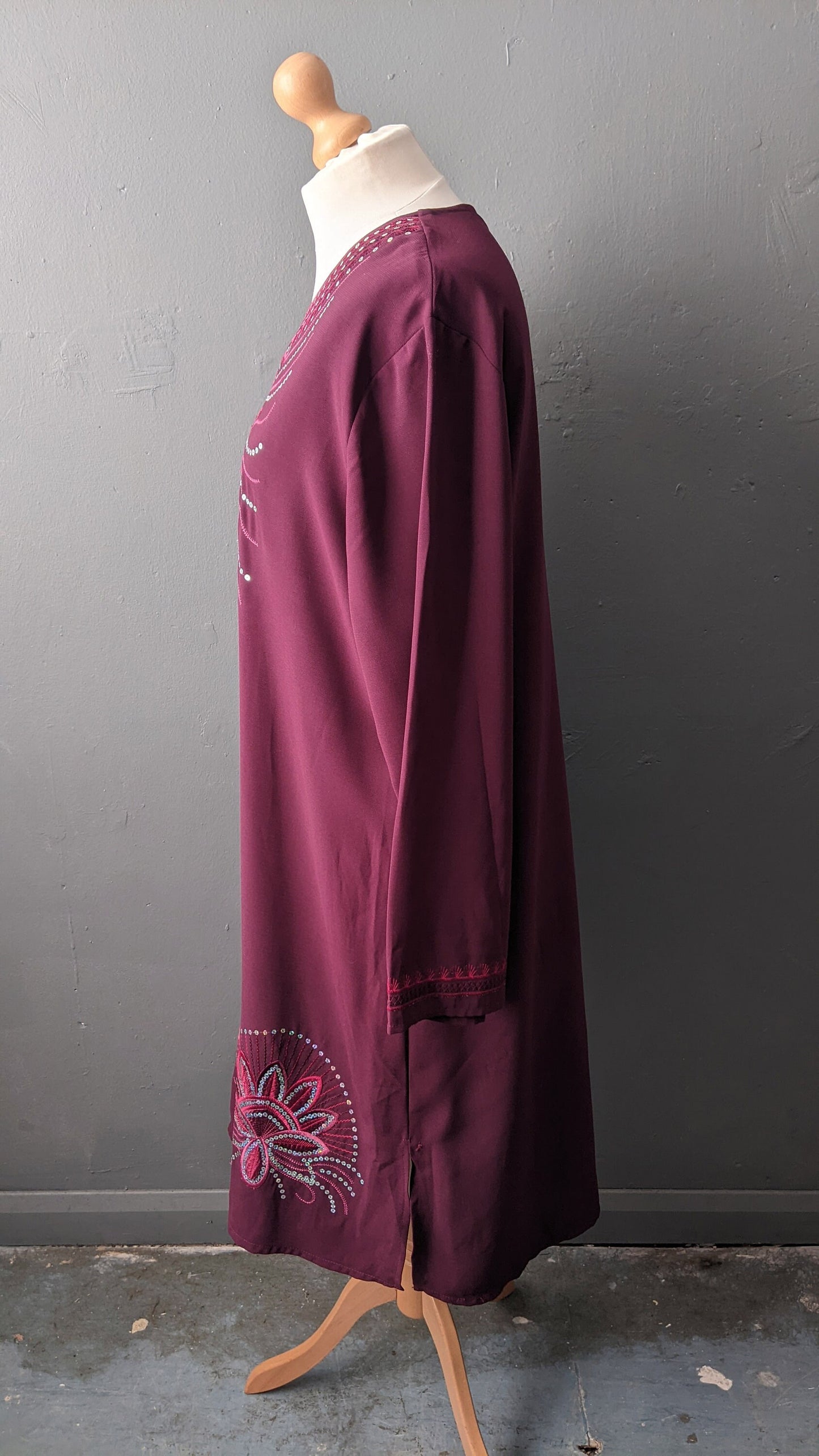 90s Sequin Embroidered Kaftan, Indian Ethnic Kurta, Long Loose Shirt, Plus Size XL XXL
