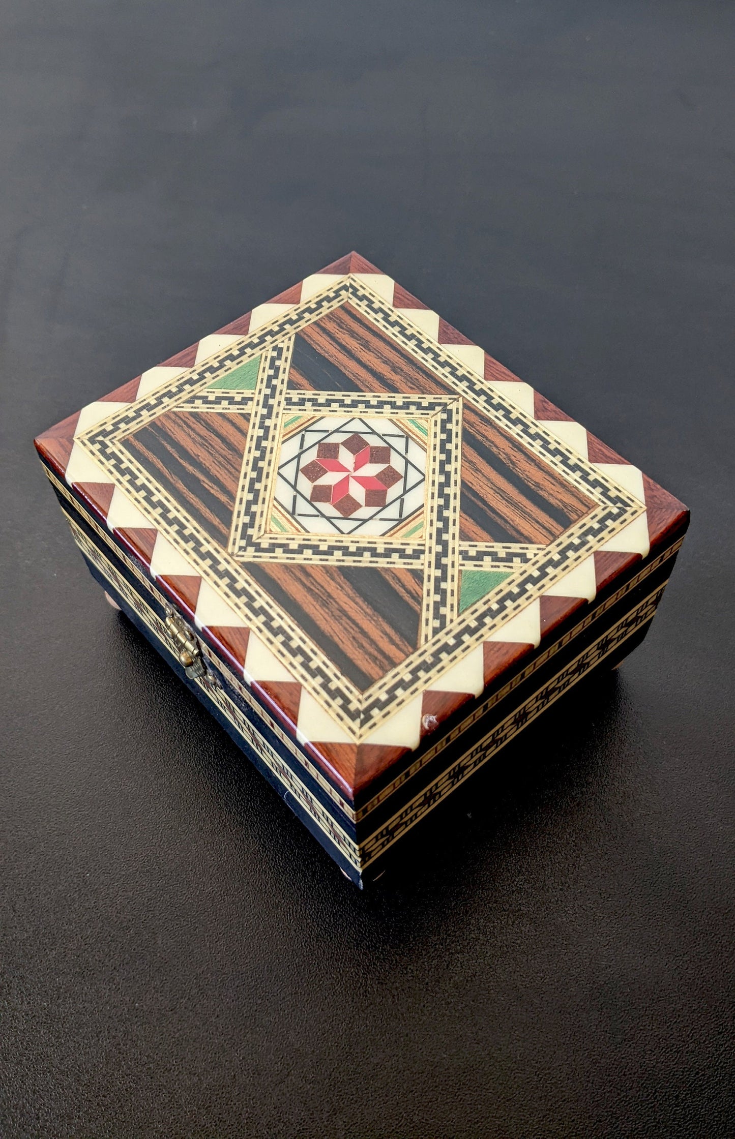 70s Laguna Musical Jewellery Box, Small Wooden Intarsia Music Box