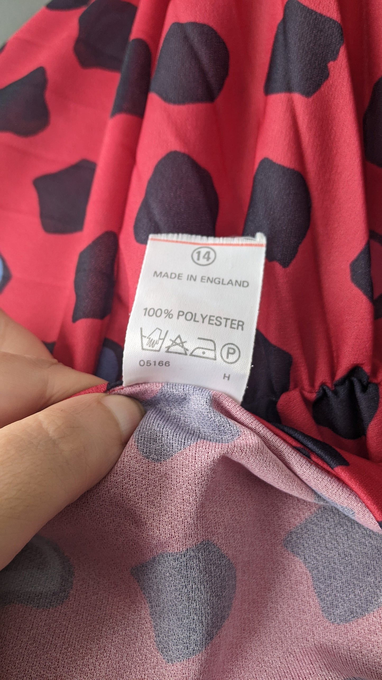 80s Raspberry Spot Day Dress, Summer Pleated Pussy Bow Dress, Size Medium