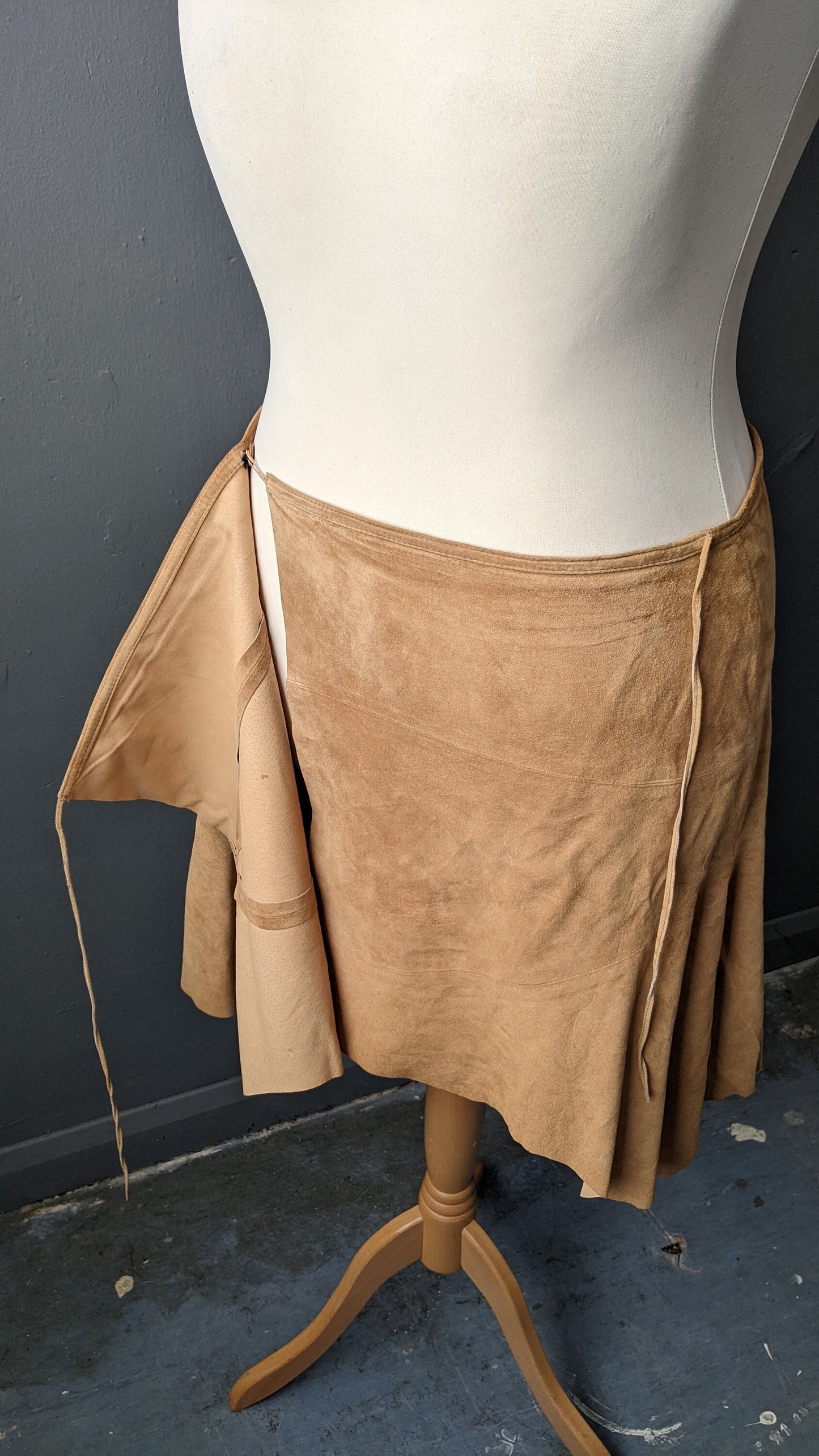 Tan Suede Wrap Skirt, 90s Western Style Miniskirt, Size Large