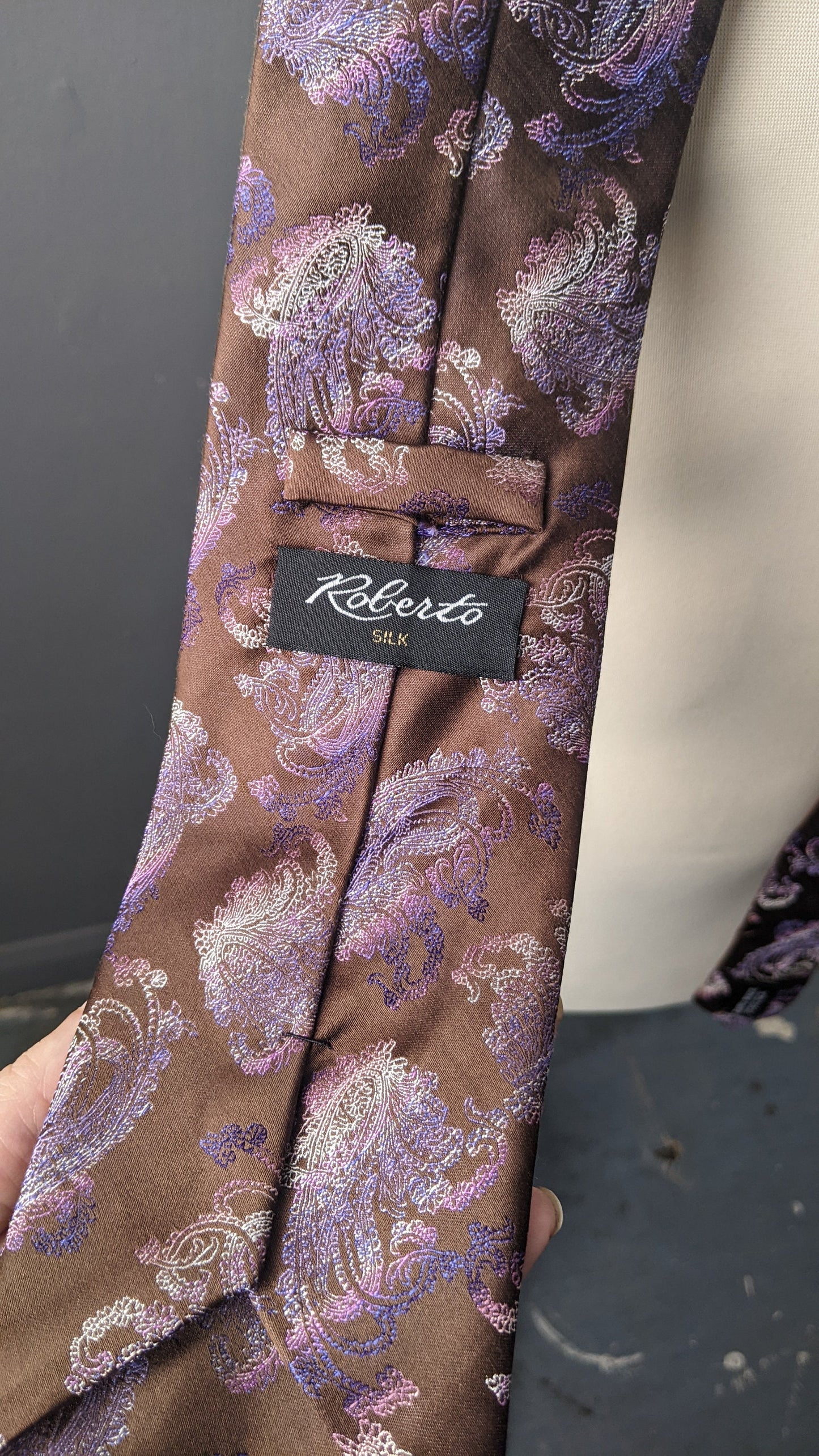 Vintage Handmade Silk Tie by Roberto, Gradient Paisley Boteh Necktie