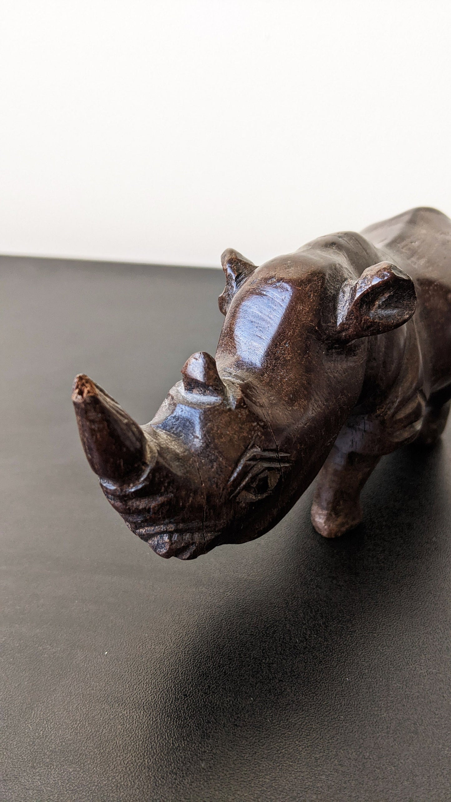 Vintage Wooden Handcarved Rhino, African Animal Safari Souvenir