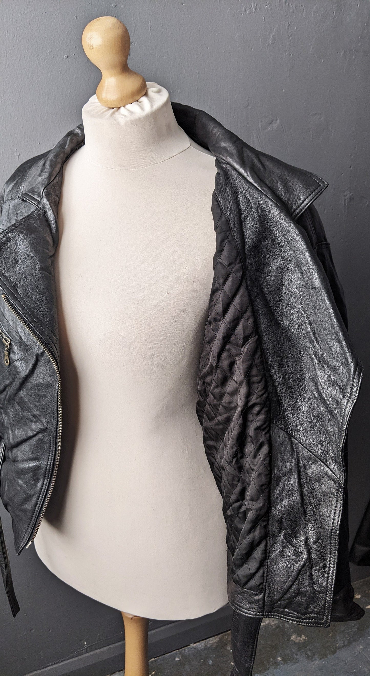 Vintage 80s Leather Coat, Eighties Batwing Biker Jacket, Size Large