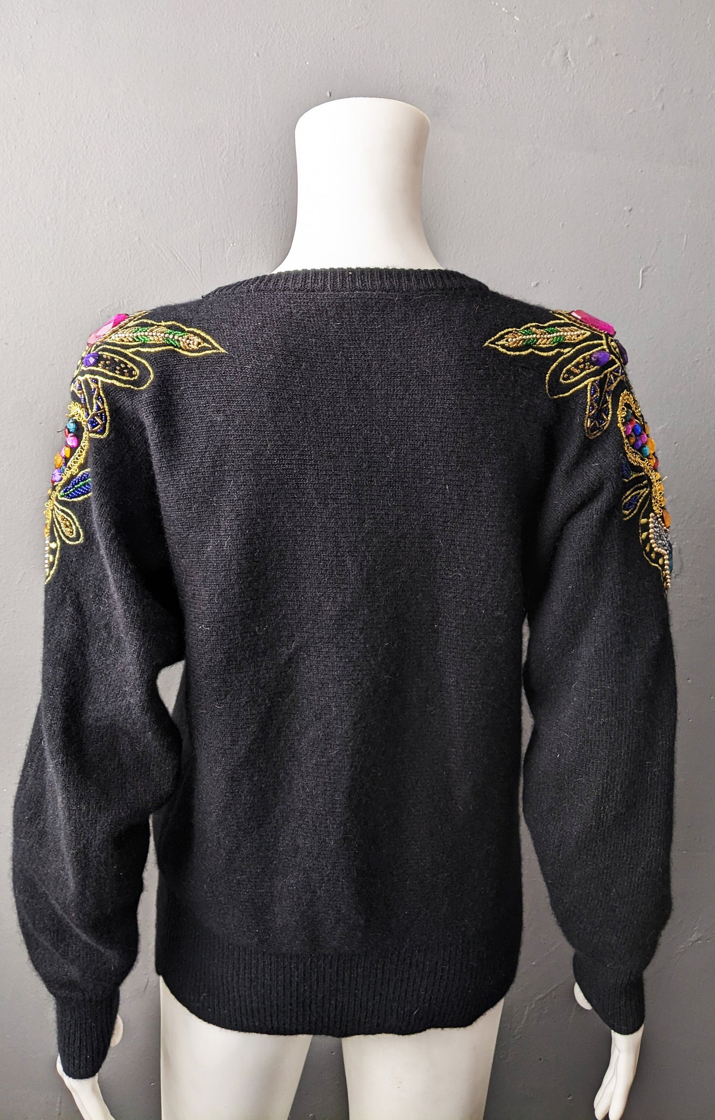 80s Embellished Beaded Sweater by Bluhmod, Kitsch Party Jumper, Size Small Medium