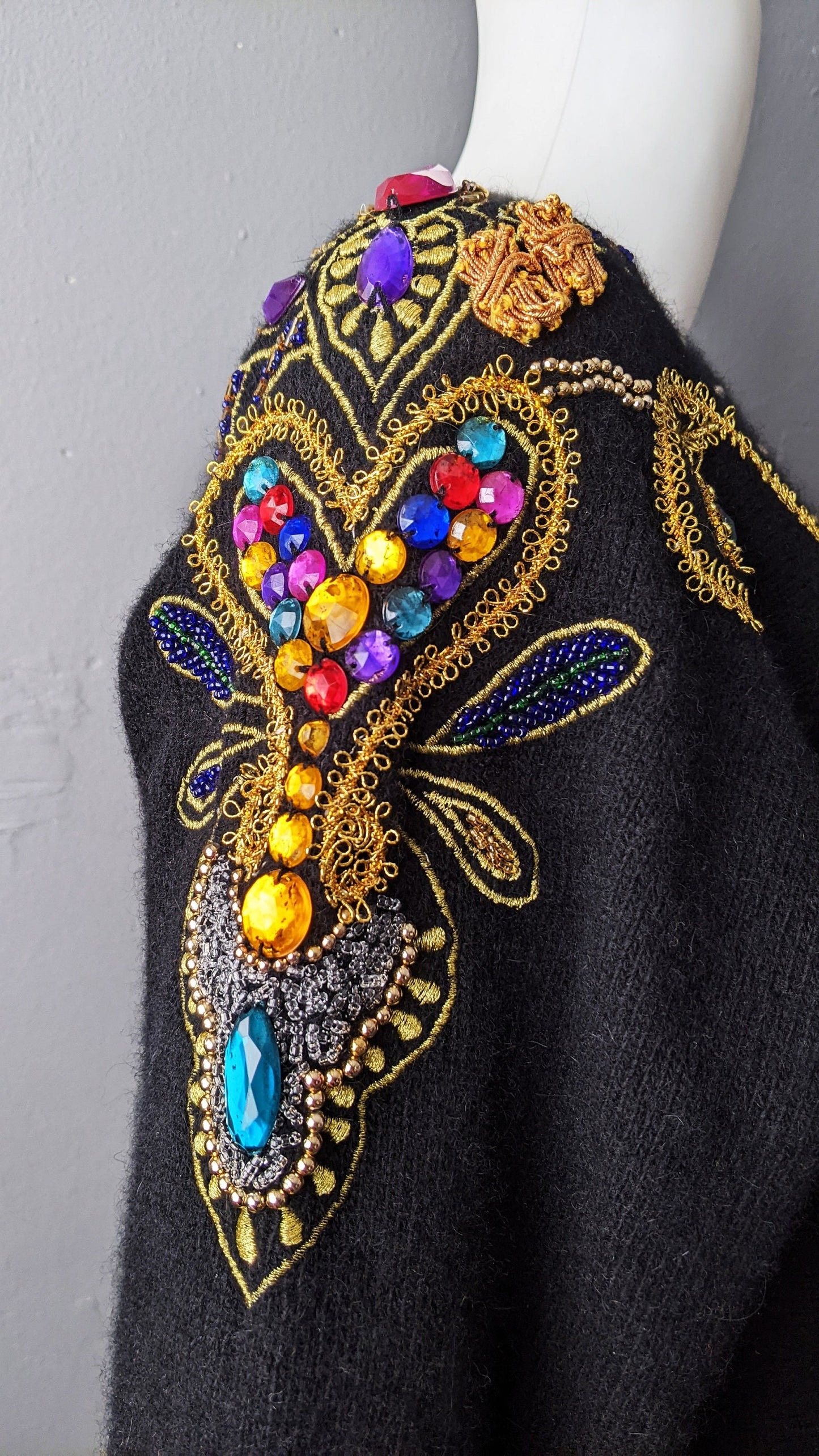 80s Embellished Beaded Sweater by Bluhmod, Kitsch Party Jumper, Size Small Medium