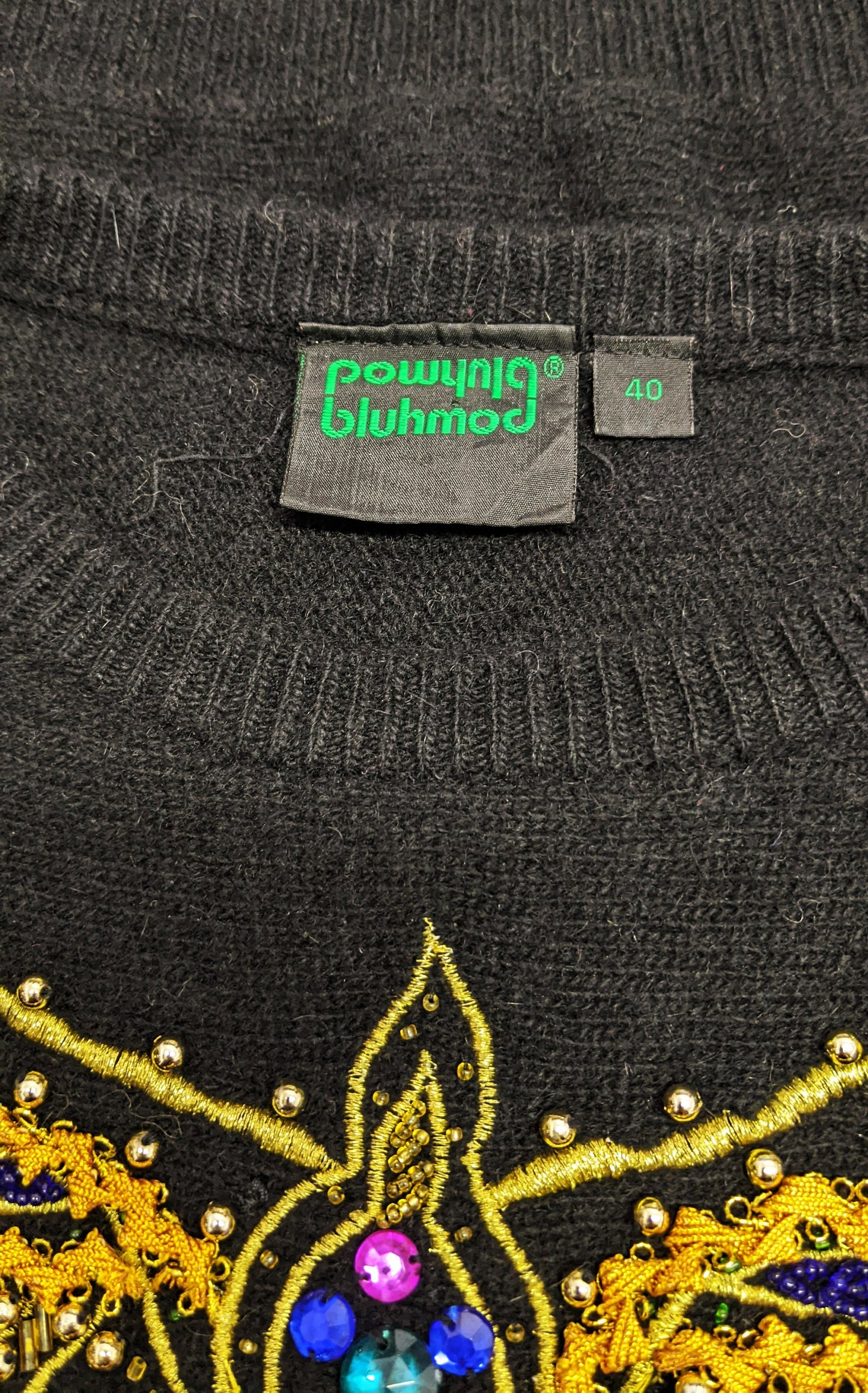 80s Embellished Beaded Sweater by Bluhmod, Kitsch Party Jumper, Size Small Medium