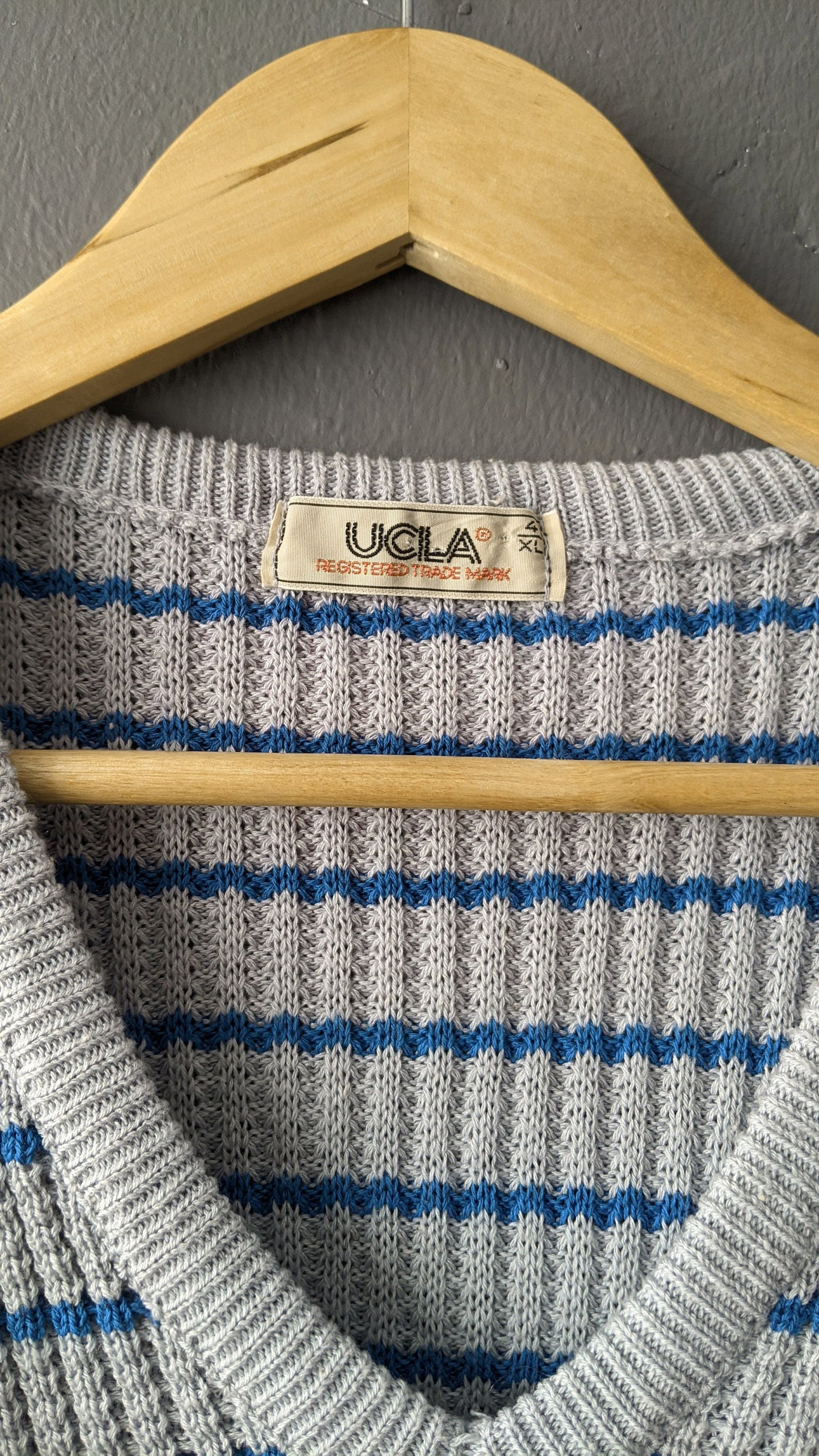 80s Blue Stripe Jumper by UCLA, Size Large