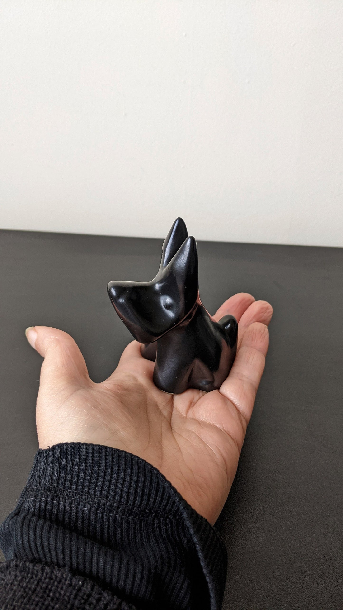 Mid Century Scottish Terrier Figurine, Ceramic Black Scottie Dog, Stylised Canine Ornament