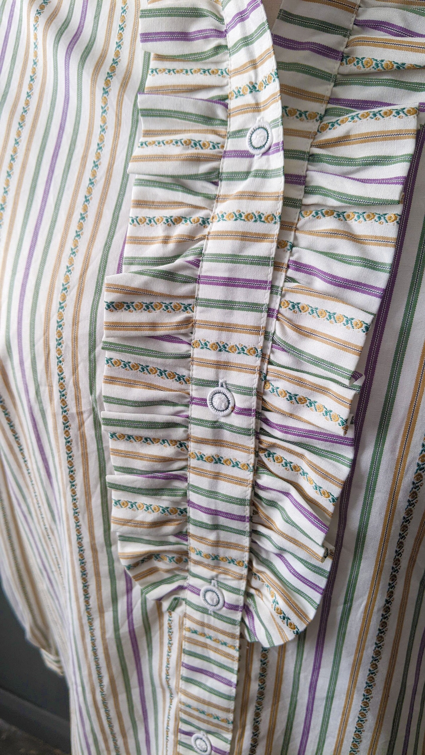 80s Striped Trachten Shirt with Pleated Ruffle Front, XXL Plus Size