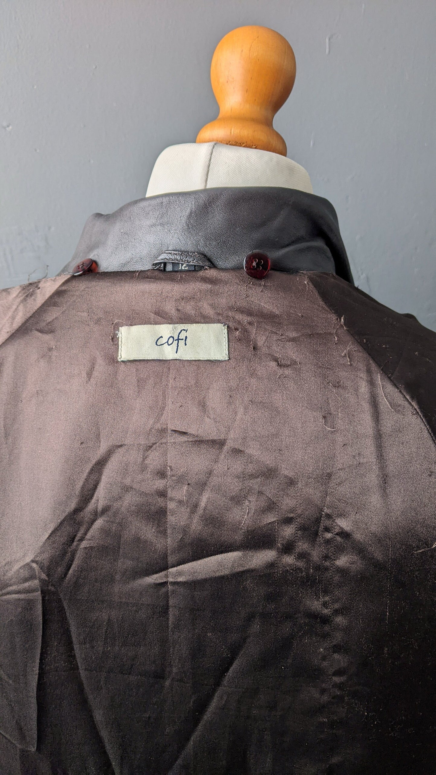 90s Oversized Leather Parka, Dark Brown Hip Long Coat, Size Medium Large