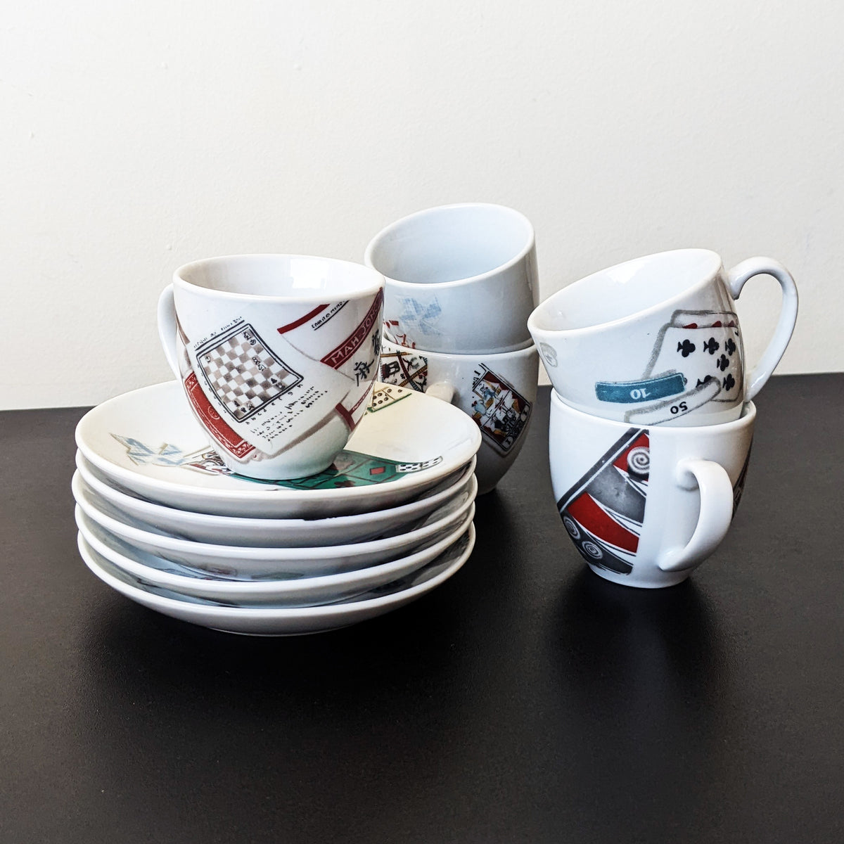 Y2K Gien Jeux Flat Demitasse Cup & Saucer Set