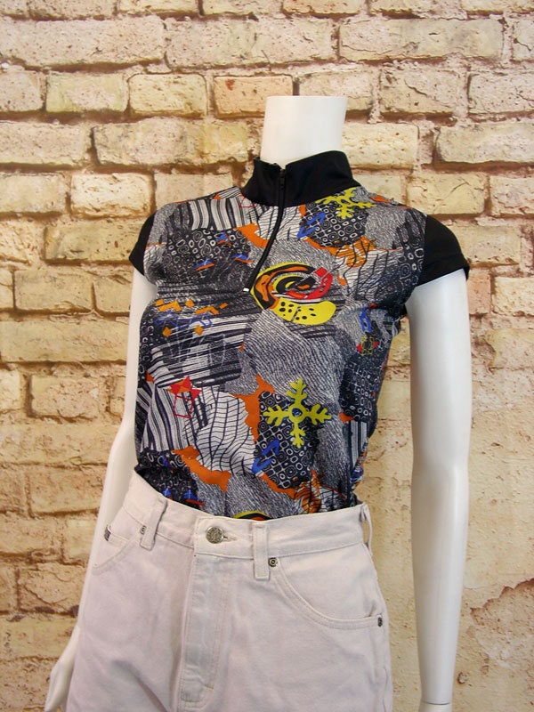 Remade Cycling Jersey, Retro Upcycled Activewear, Size Small